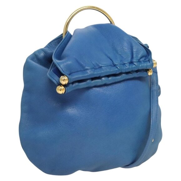BALLY Shoulder Bag Leather Blue Gold Auth - Picture 1 of 16